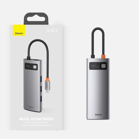 Baseus Metal Gleam 6w1 wielofunkcyjny hub USB Typ C - USB Typ C Power Delivery 100 W / HDMI 4K 30 Hz / 3x USB 3.2 Gen 1 / RJ45 1