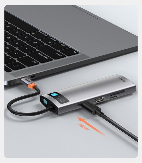 Baseus Metal Gleam 8w1 wielofunkcyjny HUB USB Typ C - USB Typ C Power Delivery 100 W / HDMI 4K 30 Hz / czytnik kart SD i microSD
