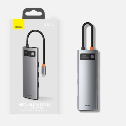 Baseus Metal Gleam 8w1 wielofunkcyjny HUB USB Typ C - USB Typ C Power Delivery 100 W / HDMI 4K 30 Hz / czytnik kart SD i microSD