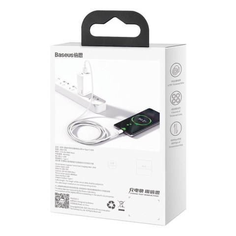 Baseus Superior kabel USB - USB Typ C 66 W 6A 1 m Biały (CATYS-02)