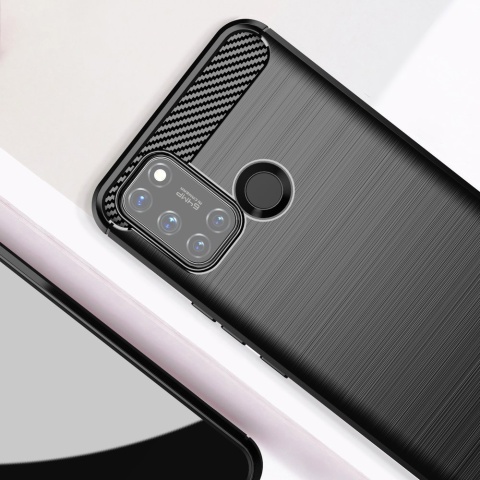 Etui Elastyczne Carbon Case + Szkło Hartowane do Realme 7i