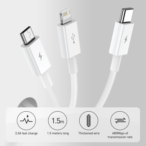Baseus Superior 3w1 kabel USB - Lightning / USB Typ C / micro USB 3,5 A 1,5 m niebieski (CAMLTYS-03)