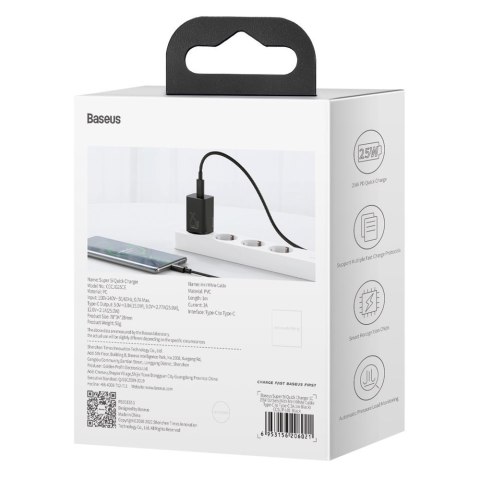 Baseus Super Si Qc 1c Szybka Ładowarka 25w Usb C Z Kablem Usb C - Usb C 1m