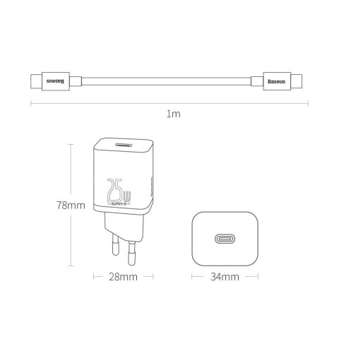 Baseus Super Si Qc 1c Szybka Ładowarka 25w Usb C Z Kablem Usb C - Usb C 1m