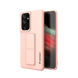 Wozinsky Kickstand Case elastyczne silikonowe etui z podstawką Samsung Galaxy S21 Ultra 5G różowy