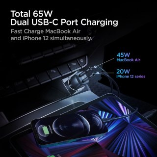 Ładowarka Samochodowa Spigen PC2000 Powerarc 2-port Car Charger PD45W/QC3.0 Black