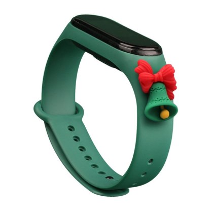 Strap Xmas opaska do Xiaomi Mi Band 4 / Mi Band 3 świąteczny silikonowy pasek bransoletka ciemnozielony (dzwonek)