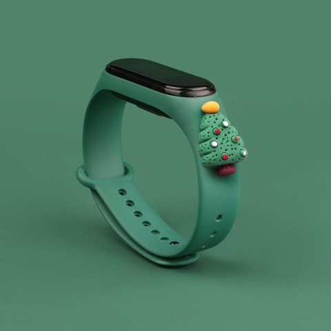 Strap Xmas opaska do Xiaomi Mi Band 6 / Mi Band 5 silikonowy pasek bransoletka ciemnozielony (choinka 2)