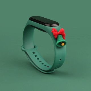 Strap Xmas opaska do Xiaomi Mi Band 6 / Mi Band 5 silikonowy pasek bransoletka ciemnozielony (dzwonek)