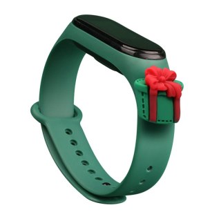 Strap Xmas opaska do Xiaomi Mi Band 6 / Mi Band 5 silikonowy pasek bransoletka ciemnozielony (prezent)