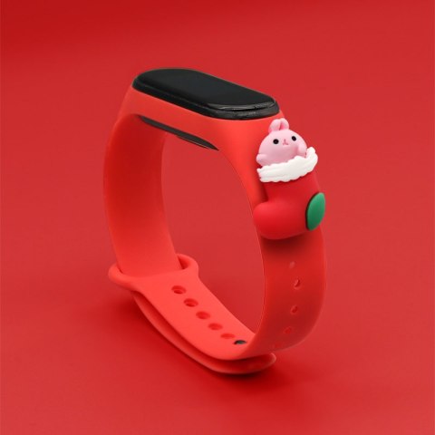 Strap Xmas opaska do Xiaomi Mi Band 6 / Mi Band 5 silikonowy pasek bransoletka czerwony (mikołaj 1)