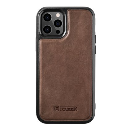 Etui ICarer Leather Oil Wax do iPhone 12 Pro Max brązowy