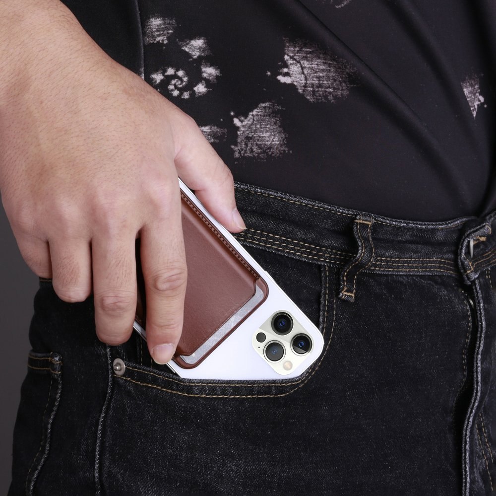 Magnetyczne etui ICarer skórzane na karty do iPhone 12 / 13 (Pro / Max / Mini) (kompatybilne z MagSafe) brązowy