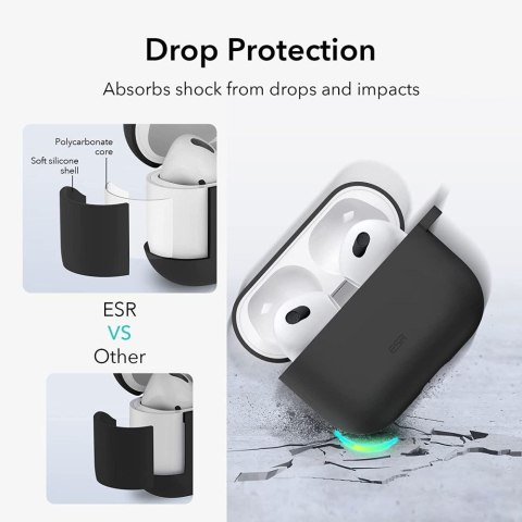 Etui ESR Bounce Apple Airpods 3 Case Czarny Twardy Silikon Wytrzymały +karabińczyk