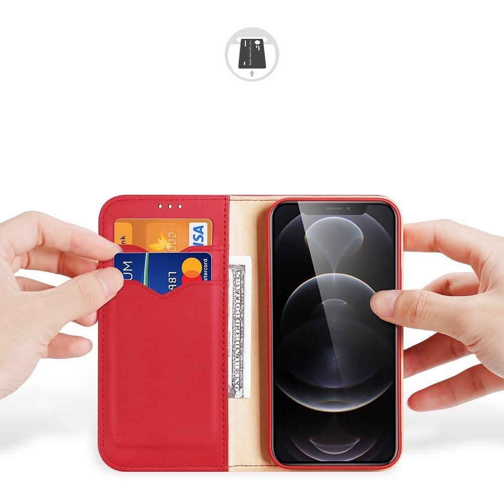 Etui Hivo Dux Ducis skórzane z klapką do iPhone 13 Pro czerwony