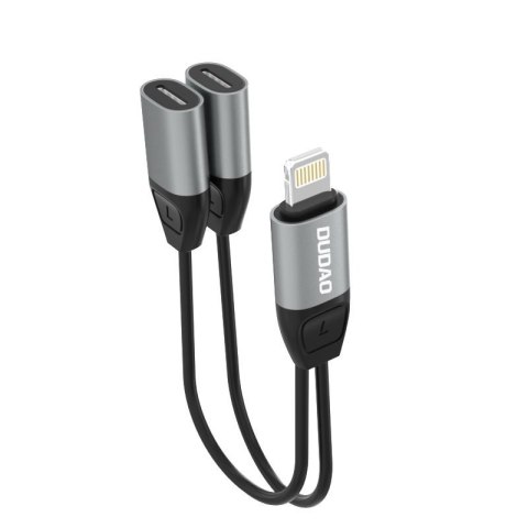 Adapter słuchawkowy przejściówka ze złącza Lightning na 2x Lightning do muzyki i ładowania szary (L17i gray)