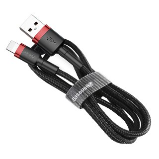 Baseus Cafule Cable wytrzymały nylonowy kabel przewód USB / Lightning QC3.0 1.5A 2M czarno-czerwony (CALKLF-C19)