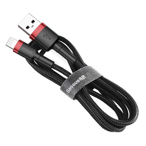 Baseus Cafule Cable wytrzymały nylonowy kabel przewód USB / Lightning QC3.0 2.4A 0,5M czarno-czerwony (CALKLF-A19)