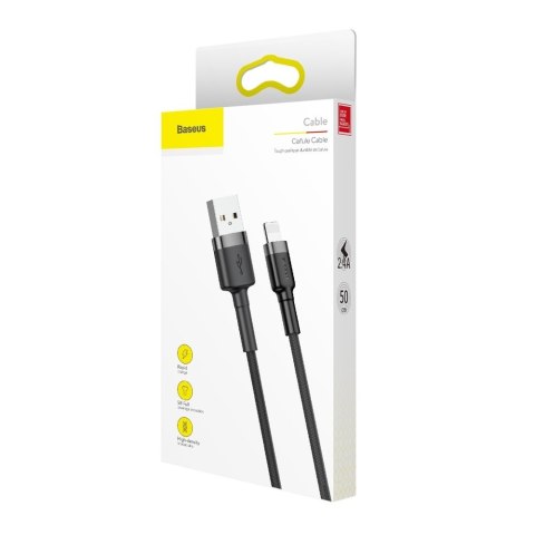 Baseus Cafule Cable wytrzymały nylonowy kabel przewód USB / Lightning QC3.0 2.4A 0,5M czarno-szary (CALKLF-AG1)