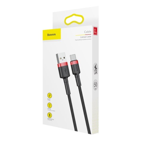 Baseus Cafule Cable wytrzymały nylonowy kabel przewód USB / USB-C QC3.0 3A 0,5M czarno-czerwony (CATKLF-A91)