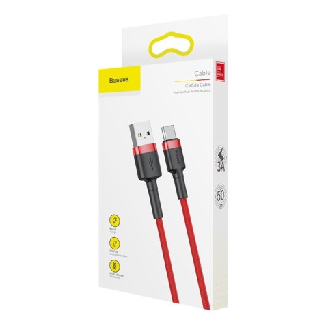 Baseus Cafule Cable wytrzymały nylonowy kabel przewód USB / USB-C QC3.0 3A 0,5M czerwony (CATKLF-A09)