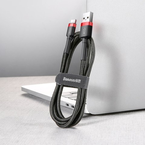 Baseus Cafule Cable wytrzymały nylonowy kabel przewód USB / USB-C QC3.0 3A 1M czarno-czerwony (CATKLF-B91)