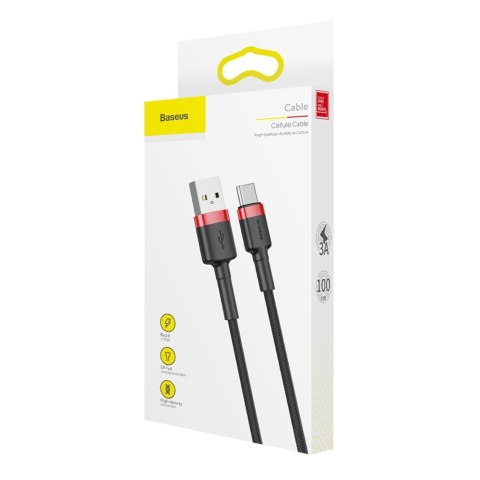 Baseus Cafule Cable wytrzymały nylonowy kabel przewód USB / USB-C QC3.0 3A 1M czarno-czerwony (CATKLF-B91)