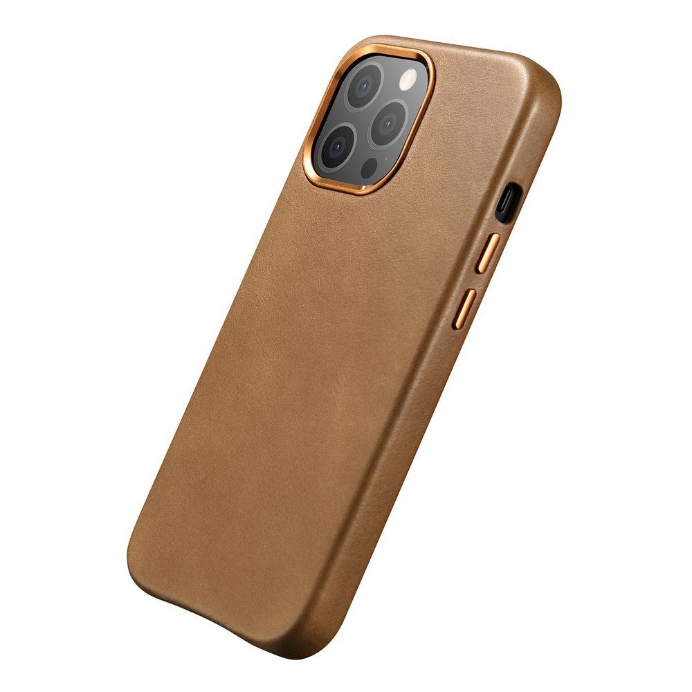 Etui ICarer Leather Oil Wax pokryte naturalną skórą do iPhone 13 Pro brązowy (kompatybilne z MagSafe)