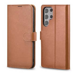 Etui ICarer Haitang Leather Wallet Case do Samsung Galaxy S22 Ultra brązowy