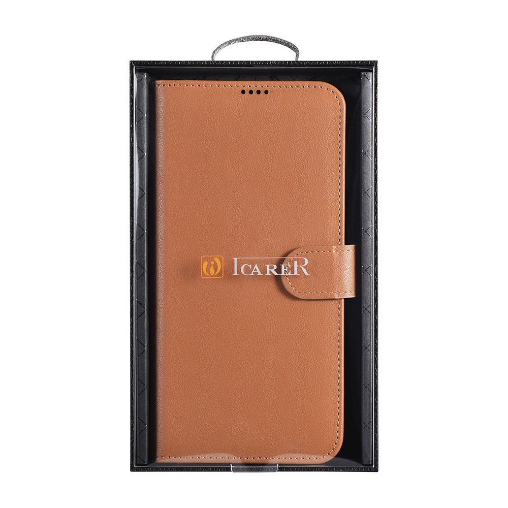 Etui ICarer Haitang Leather Wallet Case do Samsung Galaxy S22 Ultra brązowy