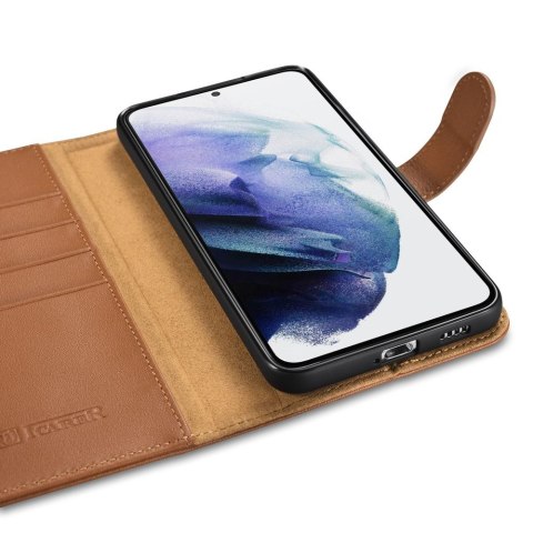 Etui ICarer Haitang Leather Wallet Case do Samsung Galaxy S22 brązowy