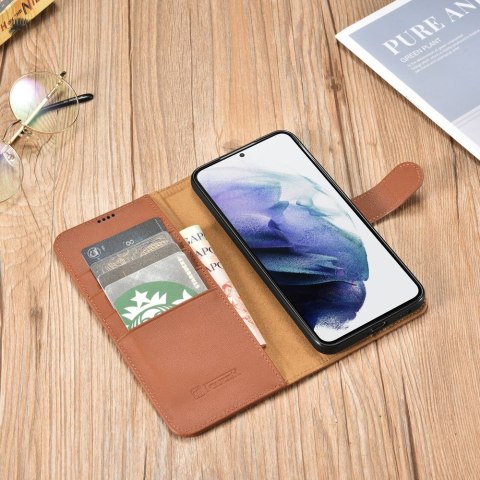 Etui ICarer Haitang Leather Wallet Case do Samsung Galaxy S22 brązowy