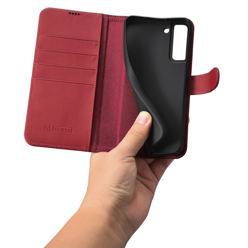Etui ICarer Haitang Leather Wallet Case do Samsung Galaxy S22 czerwony