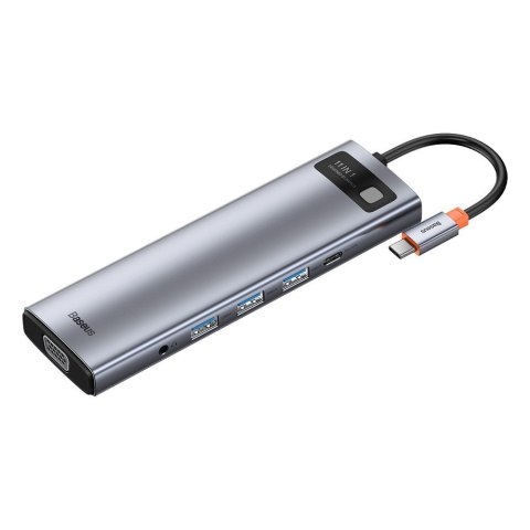 Baseus Metal Gleam 11w1 wielofunkcyjny HUB USB Typ C - 3x USB 3.2 Gen 1 5Gbps / USB Typ C PD 100W / 3,5 mm mini jack AUX / VGA F