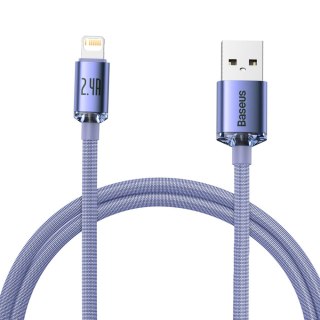 Baseus Crystal Shine Series kabel przewód USB do szybkiego ładowania i transferu danych USB Typ A - Lightning 2,4A 1,2m fioletow