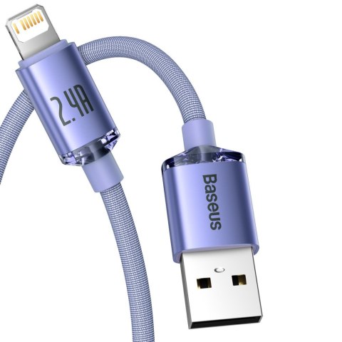 Baseus Crystal Shine Series kabel przewód USB do szybkiego ładowania i transferu danych USB Typ A - Lightning 2,4A 1,2m fioletow