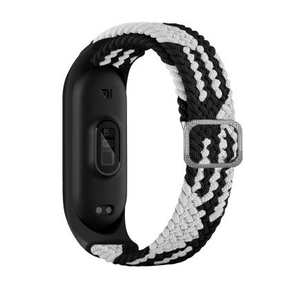 Opaska Strap Fabric do Xiaomi Mi Band 7 / 6 / 5 / 4 / 3 pleciony materiałowy czarno-biały