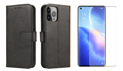 Etui Portfel Magnet Case Wallet + Szkło Płaskie do Oppo Reno 5 / Reno 5 5G