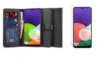 Etui Wallet Portfel z Klapką + Szkło Hartowane do Samsung Galaxy A22 5G