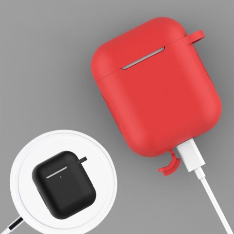 Etui do AirPods 2 / AirPods 1 silikonowy miękki pokrowiec na słuchawki + brelok karabińczyk zawieszka różowy (case D)