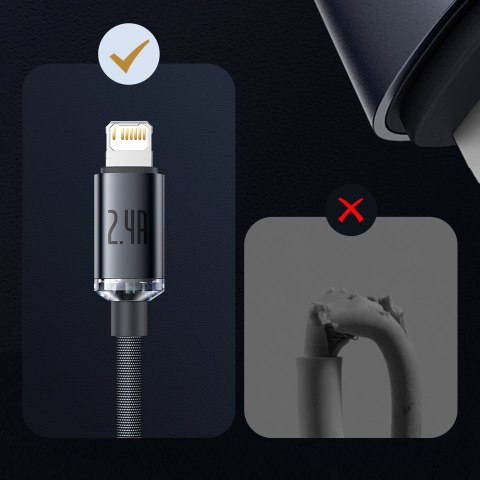 Baseus Crystal Shine Series kabel przewód USB do szybkiego ładowania i transferu danych USB Typ A - Lightning 2,4A 2m czarny (CA