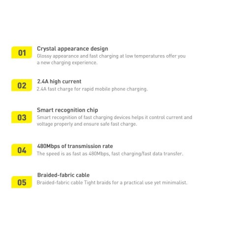 Baseus Crystal Shine Series kabel przewód USB do szybkiego ładowania i transferu danych USB Typ A - Lightning 2,4A 2m czarny (CA
