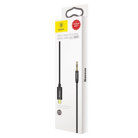 Baseus kabel audio stereo przejścióka AUX 3,5 mm mini jack - USB Typ C do telefonu tabletu 120cm czarny (CAM01-01)