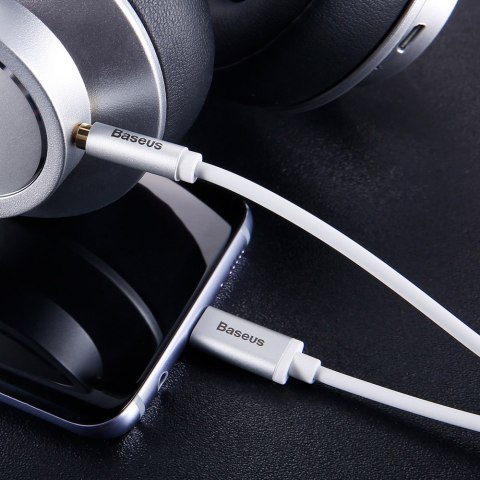 Baseus kabel audio stereo przejścióka AUX 3,5 mm mini jack - USB Typ C do telefonu tabletu 120cm czarny (CAM01-01)