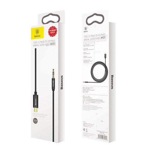 Baseus kabel audio stereo przejścióka AUX 3,5 mm mini jack - USB Typ C do telefonu tabletu 120cm czarny (CAM01-01)