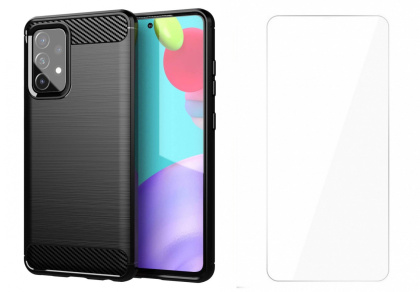 Etui Carbon Case + Szkło Hartowane Płaskie do Samsung Galaxy A52 5G / 4G