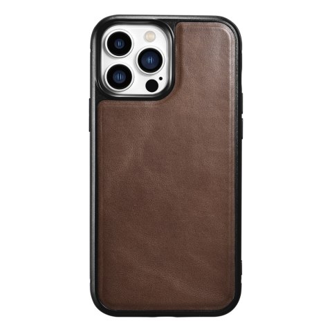 Etui ICarer Leather Oil Wax pokryte naturalną skórą do iPhone 13 Pro Max brązowy