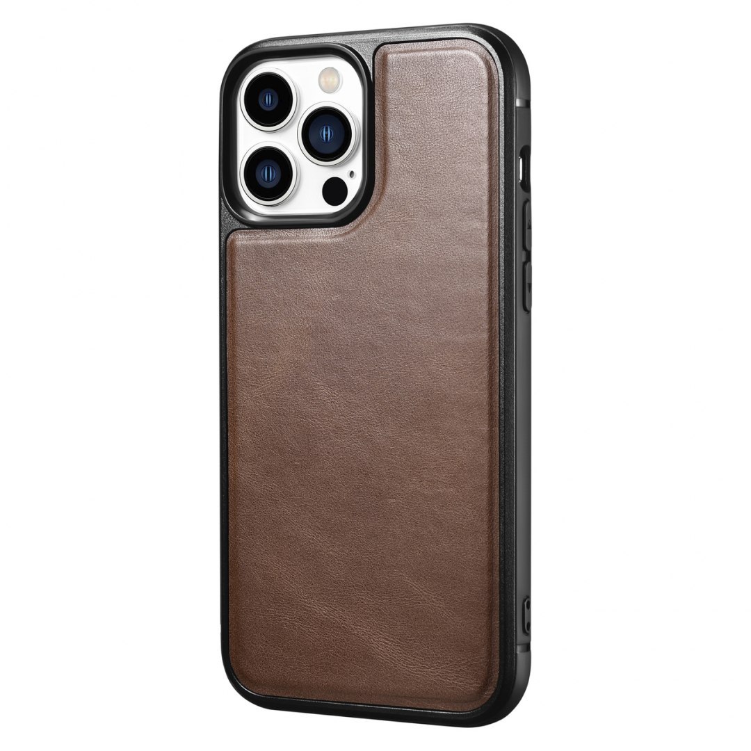 Etui ICarer Leather Oil Wax pokryte naturalną skórą do iPhone 13 Pro Max brązowy