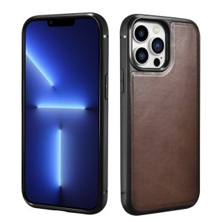 Etui ICarer Leather Oil Wax pokryte naturalną skórą do iPhone 13 Pro brązowy