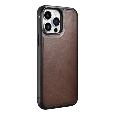 Etui ICarer Leather Oil Wax pokryte naturalną skórą do iPhone 13 Pro brązowy